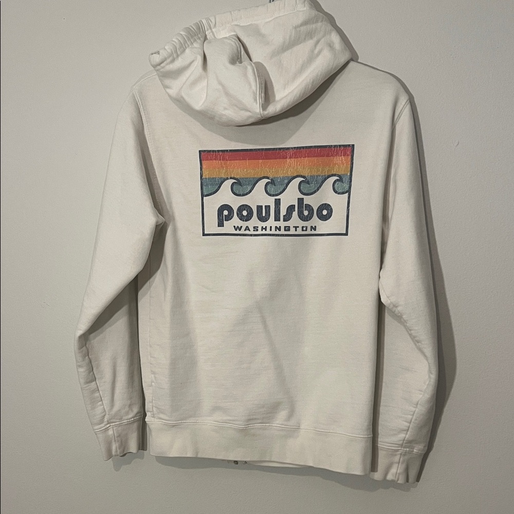 White Zip-Up Poulsbo WA Hoodie Santa Cruz Style size small